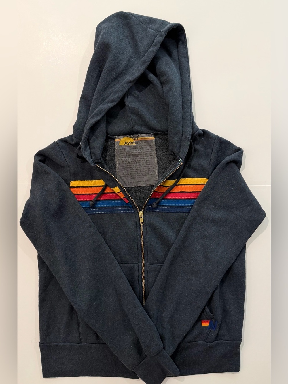Aviator Nation 5 Stripe Hoodie & Sweatpants Set XS/S Navy Charcoal - Picture 13 of 16